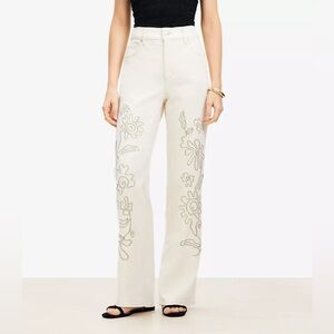 LOFT Mid Rise Relaxed Straight Jeans in Ecru